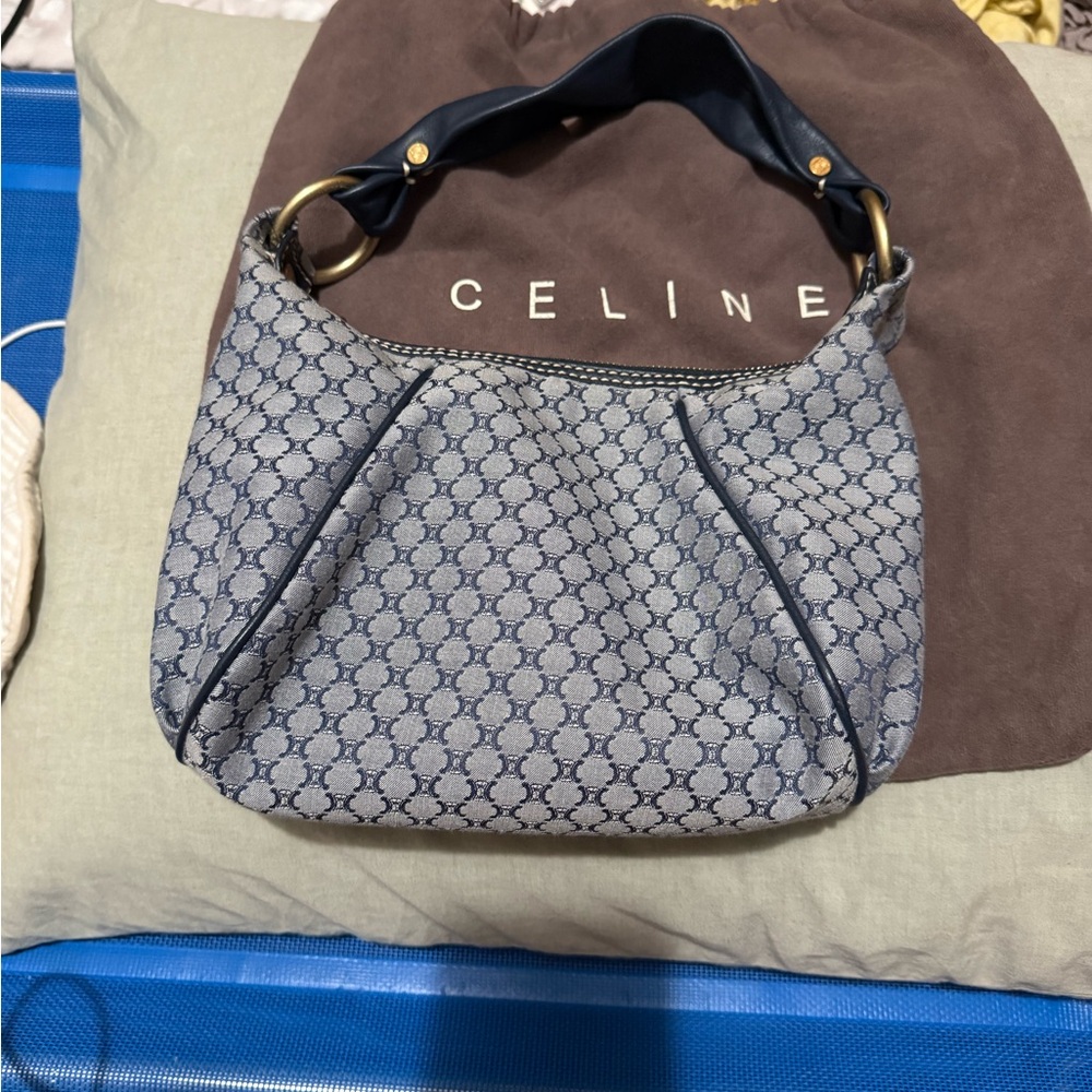 CELINE Navy Macadam Canvas & Leather Shoulder Bag – Vintage Triomphe